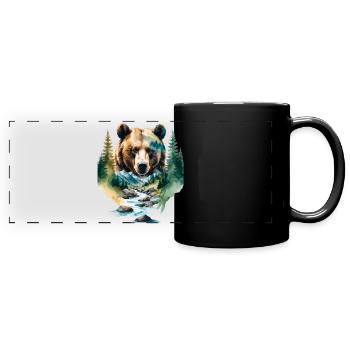 Wasserfarbener Waldbär - Panorama-Tasse farbig - Schwarz - Vorne