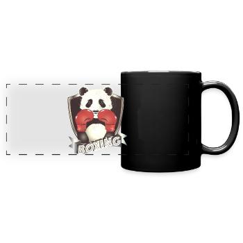 Boxender Panda – Lustiges Tiermotiv - Panorama-Tasse farbig - Schwarz - Vorne