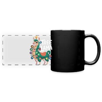 Tree Lama Weihnachts Shirt Lama mit Lichterkette - Panorama-Tasse farbig - Schwarz - Vorne