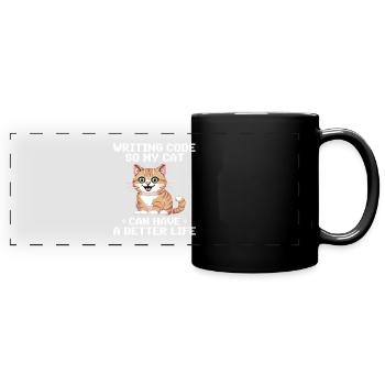 Programming Cat Funny Coding and Cat German - Full Colour Panoramic Mug - black - Front