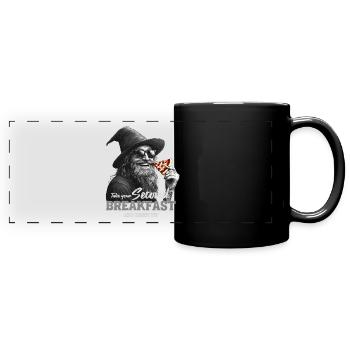 Lustiger Zauberer mit Pizza - Panorama-Tasse farbig - Schwarz - Vorne
