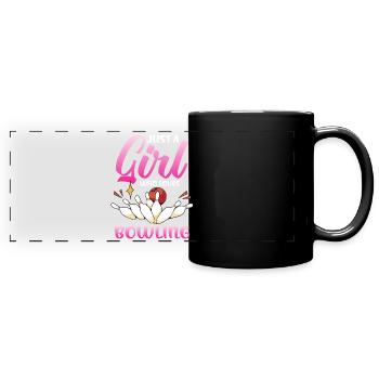 Mädchen liebt Bowling im Pink Gradient - Panorama-Tasse farbig - Schwarz - Vorne