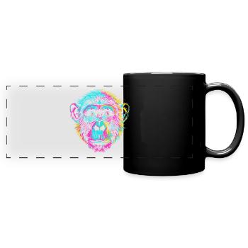 Bunter Schimpanse im Neon-Art Stil - Panorama-Tasse farbig - Schwarz - Vorne