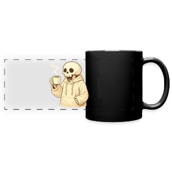 Cozy Skeleton in Hoodie – Warm Break - Full Colour Panoramic Mug - black - Front