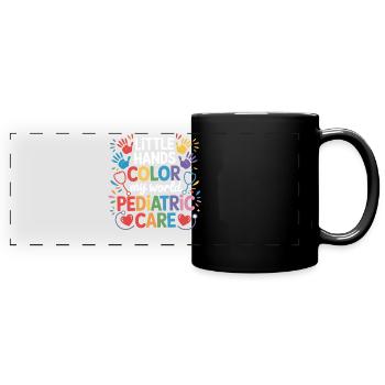 Farbenfrohe Kinderpflege Illustration - Panorama-Tasse farbig - Schwarz - Vorne