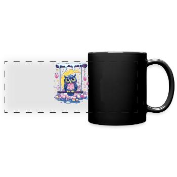 Moonlit Night Owl Swing Scene - Full Colour Panoramic Mug - black - Front