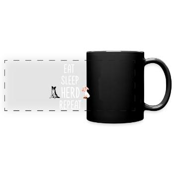 Essen, schlafen, herden, wiederholen, Border Collie-Schafe wiederholen. - Panorama-Tasse farbig - Schwarz - Vorne