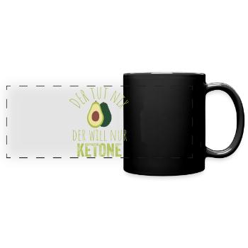 Avocado Keto Spruchbild - Panorama-Tasse farbig - Schwarz - Vorne