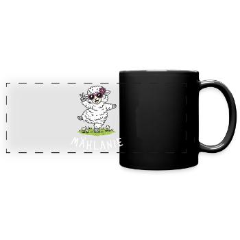 Mählanie – Lustiges Wortspiel Schaf Melanie Name - Panorama-Tasse farbig - Schwarz - Vorne