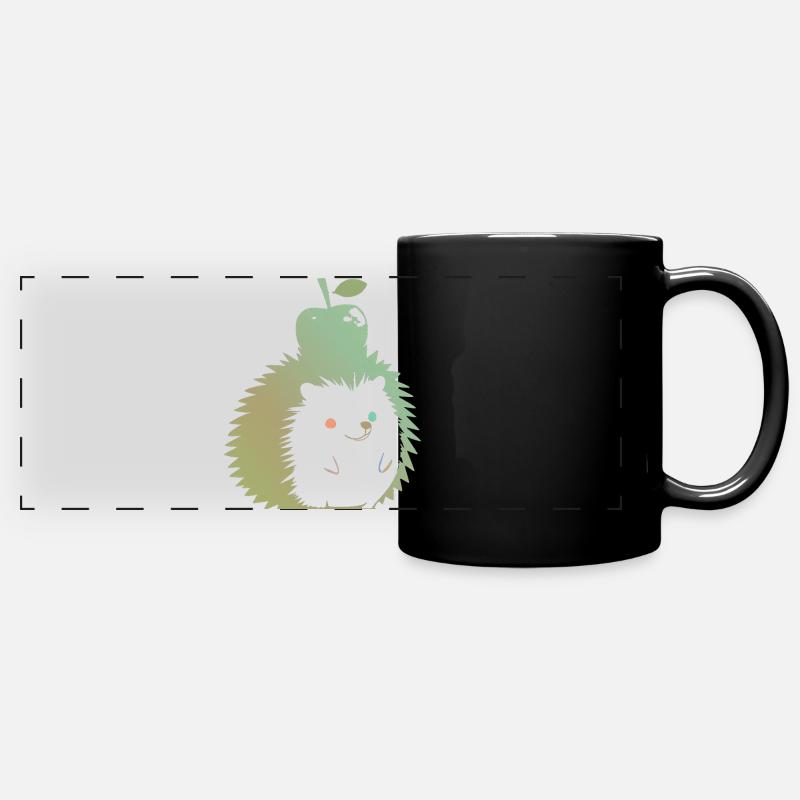 Pastel Hedgehog with Apple - Full Colour Panoramic Mug - black