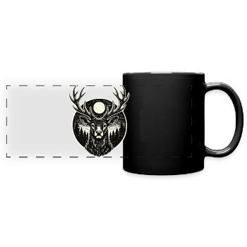 Forest Spirit – Hirsch im Woodcut Stil - Panorama-Tasse farbig - Schwarz - Vorne