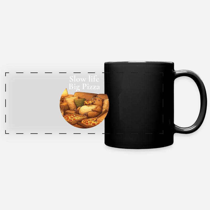 Capybara Pizza Sofa Cozy Relax Motif - Full Colour Panoramic Mug - black