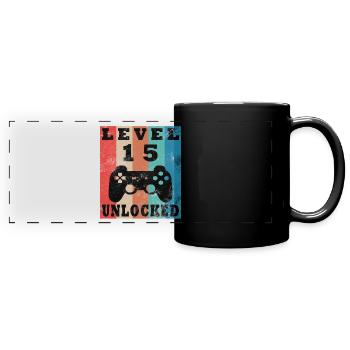 Level 15 Freigeschaltet Retro Controller - Panorama-Tasse farbig - Schwarz - Vorne