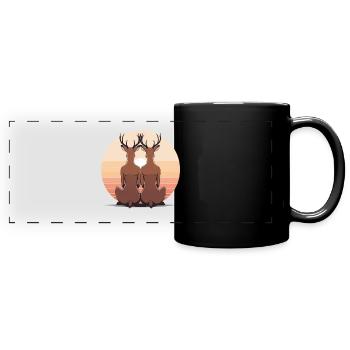 Deux cerfs dans le cercle du soir - Mug panoramique uni - noir - Devant