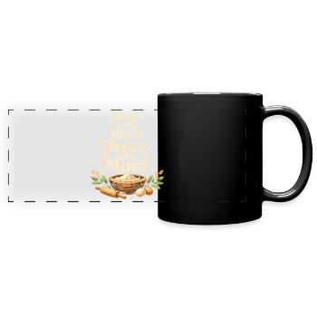 Mehl an den Händen | Backen, Ruhe, Küche - Panorama-Tasse farbig - Schwarz - Vorne