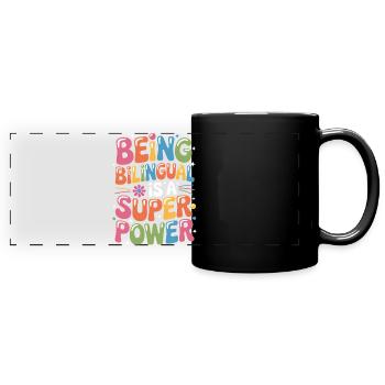 Fremdsprache Sprüche Lustige Fremdsprache Geschenk - Panorama-Tasse farbig - Schwarz - Vorne