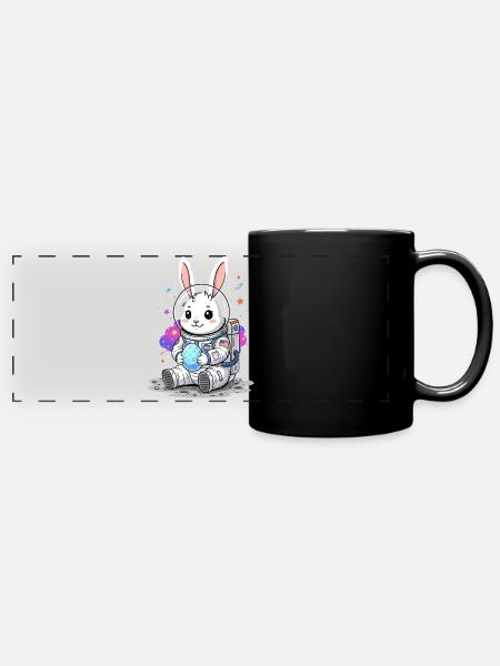 Astronaut Osterhase Weltraum - Panorama-Tasse farbig - Schwarz