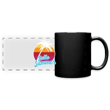 Hello Summer Retro Sunset Palm Art - Panorama-Tasse farbig - Schwarz - Vorne