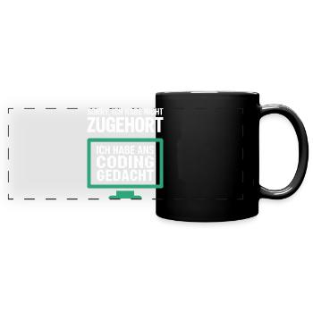 Gedanken statt Gehör am Pixelmonitor - Panorama-Tasse farbig - Schwarz - Vorne