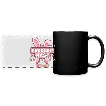 Frecher Hase - Süßes Kawaii Osterhasen - Panorama-Tasse farbig - Schwarz - Vorne