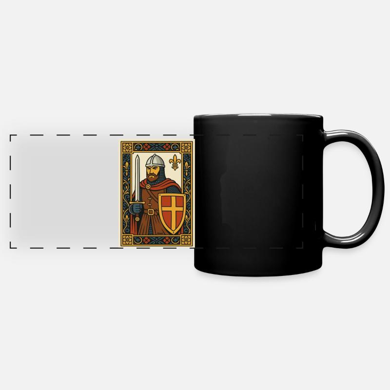 Emblème de tuile de chevalier médiéval - Mug panoramique uni - noir