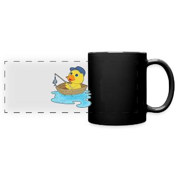 Ente Angler Fisch Angeln - Panorama-Tasse farbig - Schwarz - Vorne