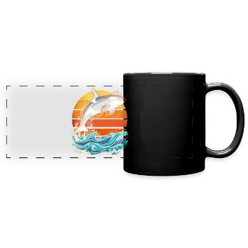 Orca im Sonnenuntergang - Panorama-Tasse farbig - Schwarz - Vorne