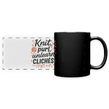 Des mailles au lieu de clichés | Hommes-tricoteurs - Mug panoramique uni - noir - Devant