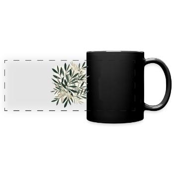 Blättertanz im Natur-Ton - Panorama-Tasse farbig - Schwarz - Vorne