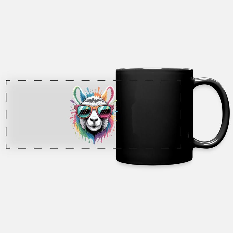 Éclaboussure colorée de lama aquarelle - Mug panoramique uni - noir