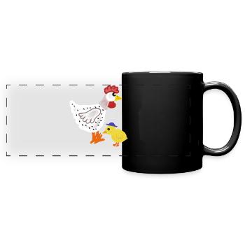 Poulet coloré avec poussins enfants de Pâques - Mug panoramique uni - noir - Devant