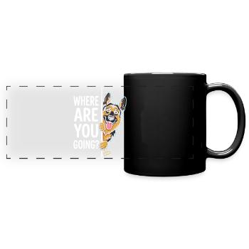 Where are you going? Dog looks out - Full Colour Panoramic Mug - black - Front