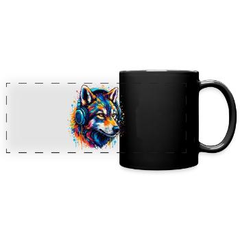 Fuchs mit Neon Kopfhörer Kunst - Panorama-Tasse farbig - Schwarz - Vorne
