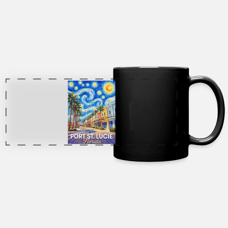 Port St. Lucie Florida Palm Trees Skyline - Full Colour Panoramic Mug - black
