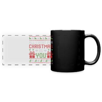 Weihnachtskreuzstich Abbildung mit Inschrift - Panorama-Tasse farbig - Schwarz - Vorne