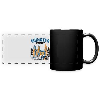 Münster Germany Skyline With Cyclists And Tourists - Full Colour Panoramic Mug - black - Front