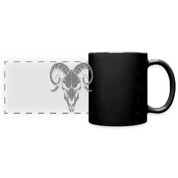Schädel mit Hörner Widder Totenkopf - Panorama-Tasse farbig - Schwarz - Vorne