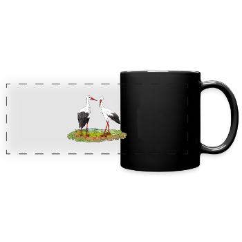 Störche - Panorama-Tasse farbig - Schwarz - Vorne