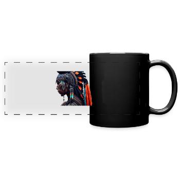 Indianer mit Kopfschmuck - Panorama-Tasse farbig - Schwarz - Vorne