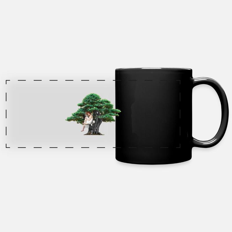 Girl, Tree, Nature, Bird, Swing, Fantasy, Flora - Full Colour Panoramic Mug - black