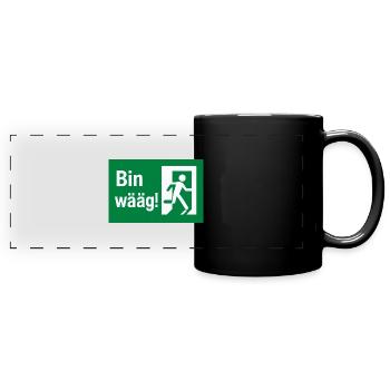 Bin wääg Exit Humor - Panorama-Tasse farbig - Schwarz - Vorne