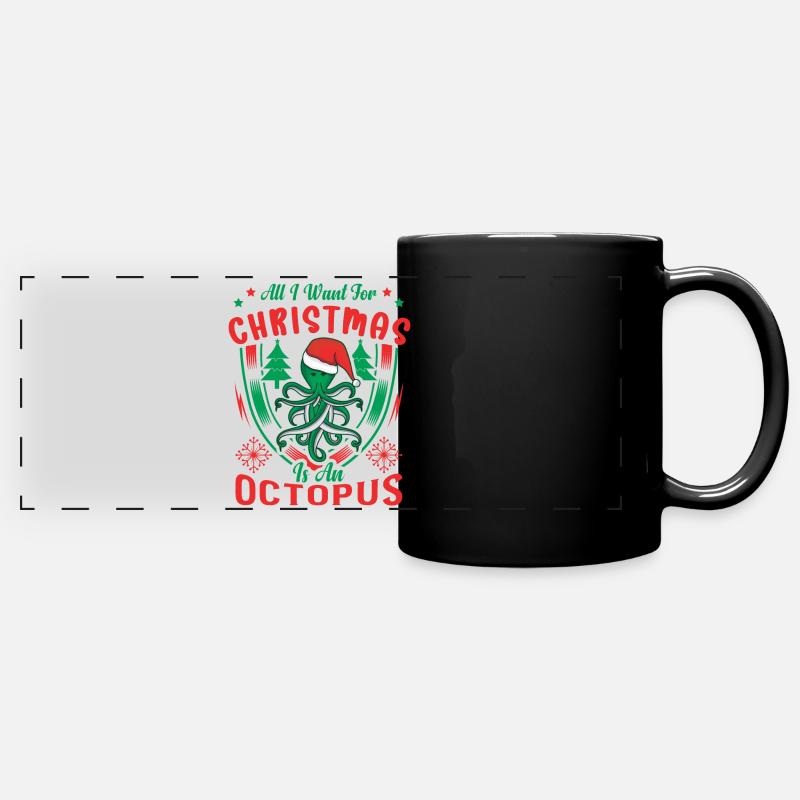 Christmas Octopus Octopus Squid - Full Colour Panoramic Mug - black