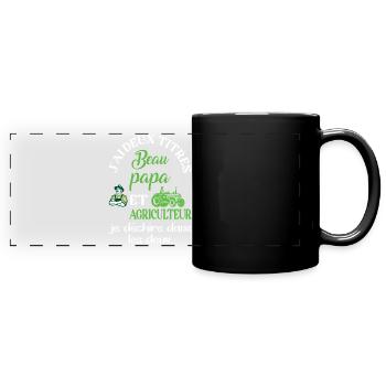 J'ai deux titres beau papa agriculteur t-shirt - Mug panoramique uni - noir - Devant