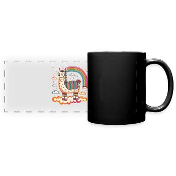 Flippiges Alpaka mit bunten Regenbogen-Streifen - Panorama-Tasse farbig - Schwarz - Vorne