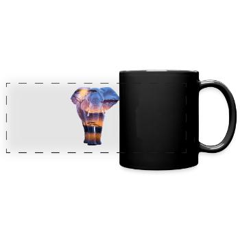 Elephant African Sunset Savannah - Full Colour Panoramic Mug - black - Front