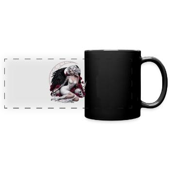 Dunkler Engel Mit Rosen Und Schädel - Panorama-Tasse farbig - Schwarz - Vorne