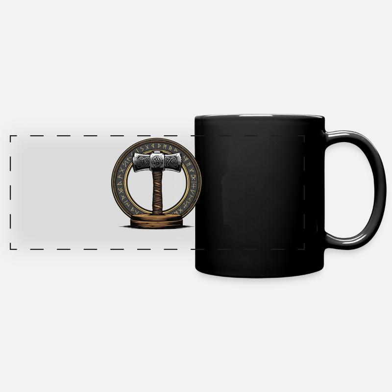Viking Hammer Warrior Valhalla Runic Circle Thor - Full Colour Panoramic Mug - black