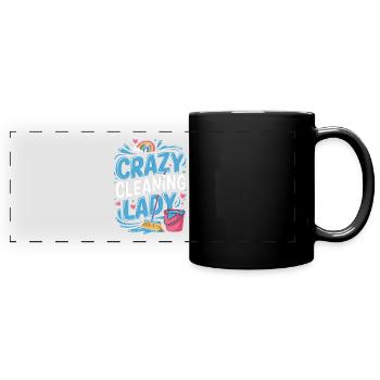 Crazy cleaning lady colorful rainbow motif with - Full Colour Panoramic Mug - black - Front