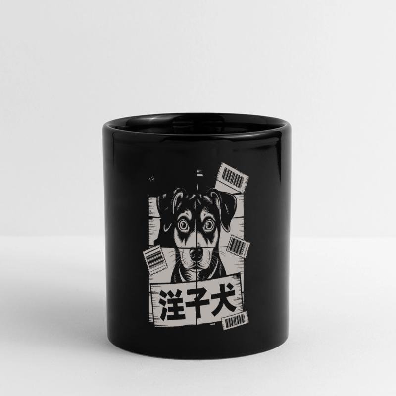 Chien mignon avec affiche de code-barres Mug panoramique uni