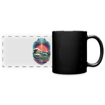 Wellen Und Sonnenaufgang Kunstwerk - Panorama-Tasse farbig - Schwarz - Vorne